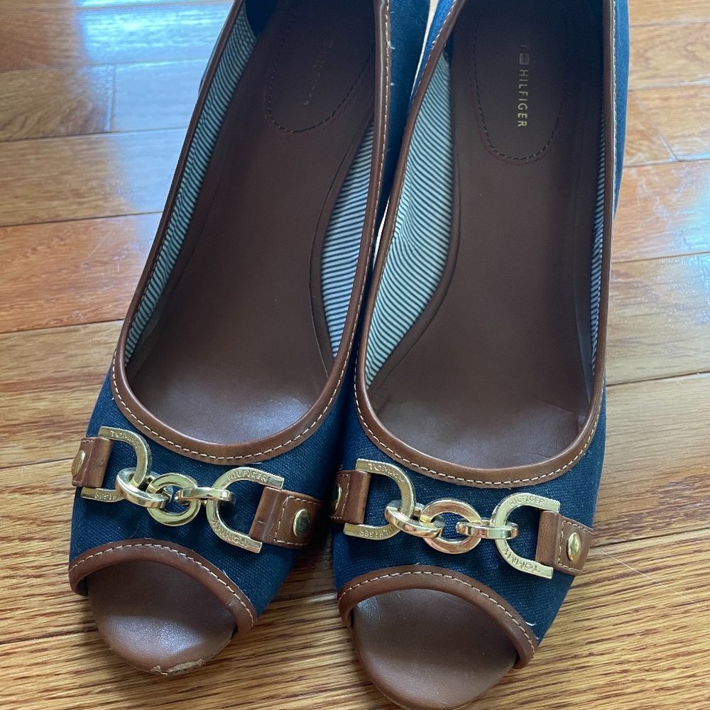 Tommy Hilfiger Nautical Denim Wedge Shoes SZ 9.5